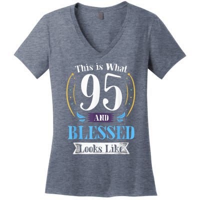 95 and Blessed 95th Birthday Present Gift for  Wo Shirt Women's V-Neck T-Shirt