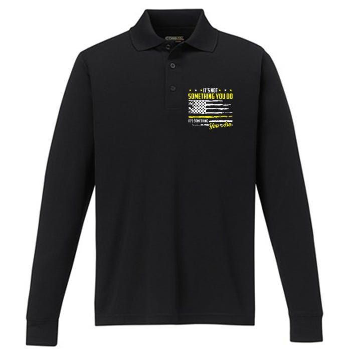 911 American Flag Dispatcher USA Thin Gold Line Operator Performance Long Sleeve Polo