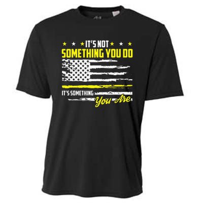 911 American Flag Dispatcher USA Thin Gold Line Operator Cooling Performance Crew T-Shirt