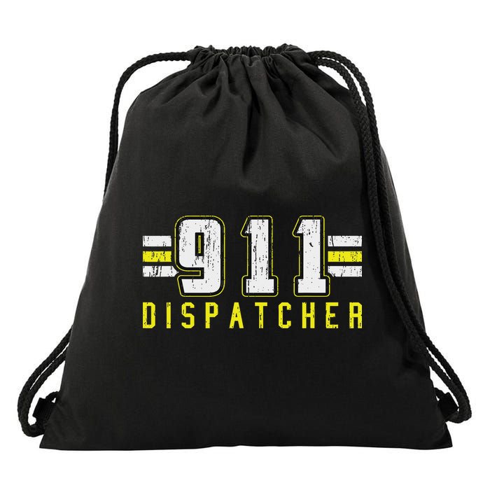 911 American Flag Dispatcher Thin Gold Line Operator Drawstring Bag