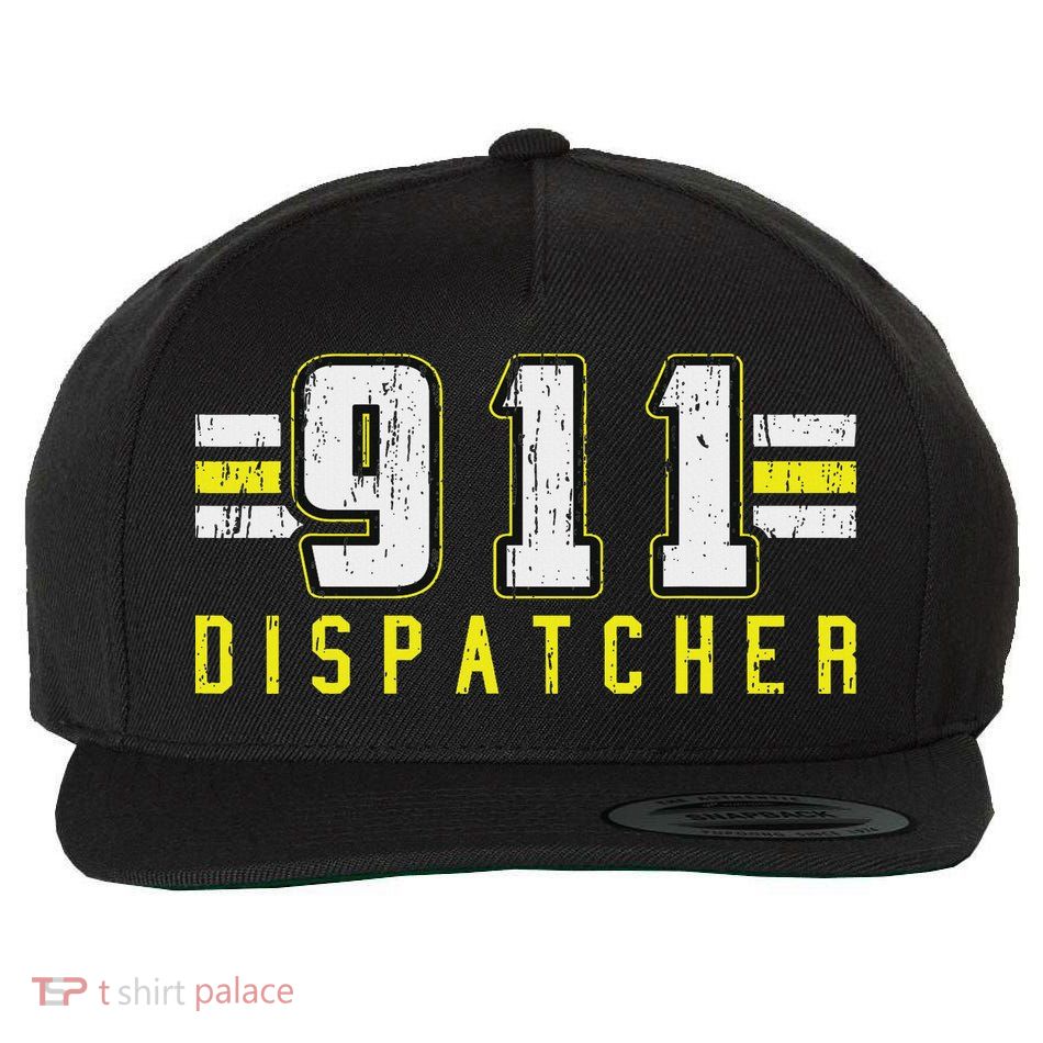911 American Flag Dispatcher Thin Gold Line Operator Wool Snapback Cap