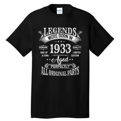 91st Birthday 91 Years Old Vintage Legends Born In 1933 Tall T-Shirt