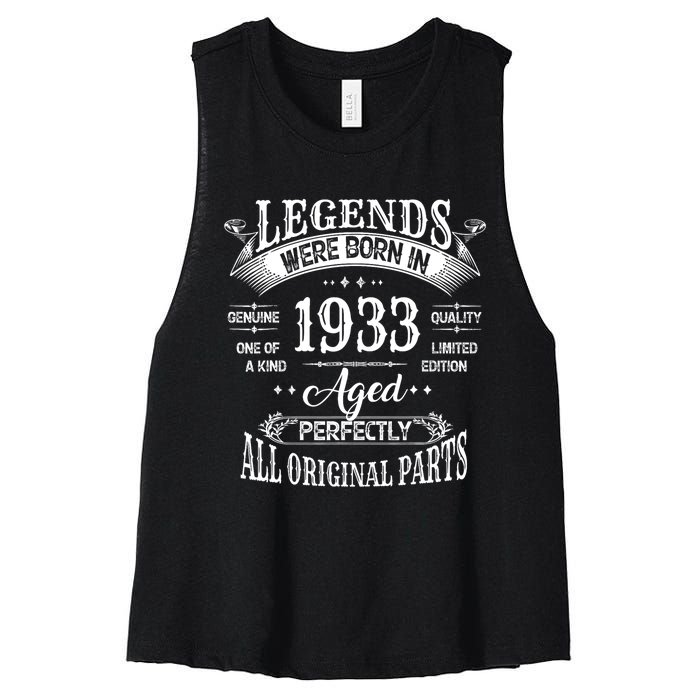 91st Birthday 91 Years Old Vintage Legends Born In 1933 Women's Racerback Cropped Tank