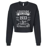 91st Birthday 91 Years Old Vintage Legends Born In 1933 Cropped Pullover Crew