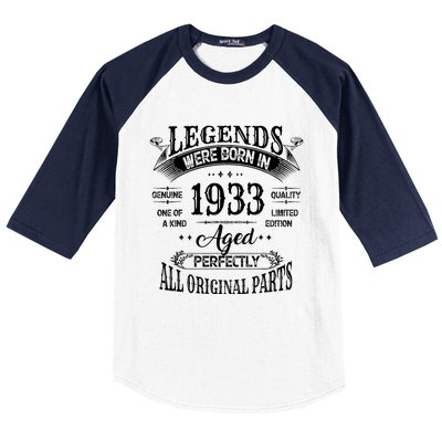 91st Birthday 91 Years Old Vintage Legends Born In 1933 Baseball Sleeve Shirt