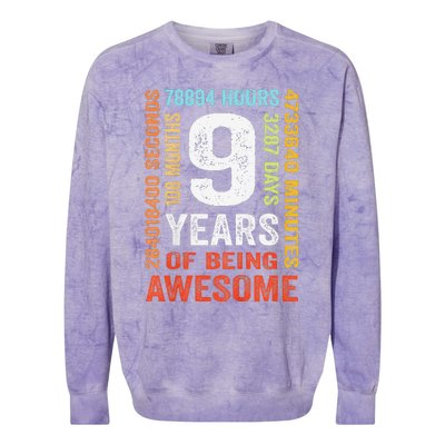 9th Birthday 9 Years Old Vintage Retro 108 Months Boy Girl Colorblast Crewneck Sweatshirt