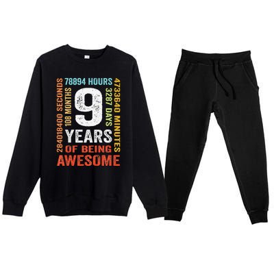 9th Birthday 9 Years Old Vintage Retro 108 Months Boy Girl Premium Crewneck Sweatsuit Set