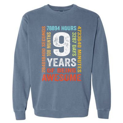 9th Birthday 9 Years Old Vintage Retro 108 Months Boy Girl Garment-Dyed Sweatshirt