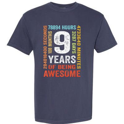 9th Birthday 9 Years Old Vintage Retro 108 Months Boy Girl Garment-Dyed Heavyweight T-Shirt