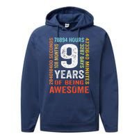 9th Birthday 9 Years Old Vintage Retro 108 Months Boy Girl Performance Fleece Hoodie