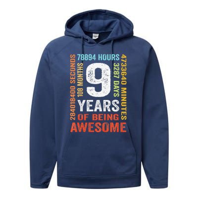 9th Birthday 9 Years Old Vintage Retro 108 Months Boy Girl Performance Fleece Hoodie