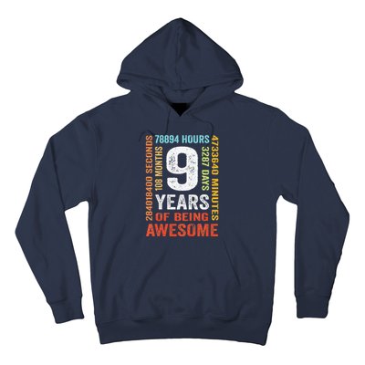 9th Birthday 9 Years Old Vintage Retro 108 Months Boy Girl Hoodie