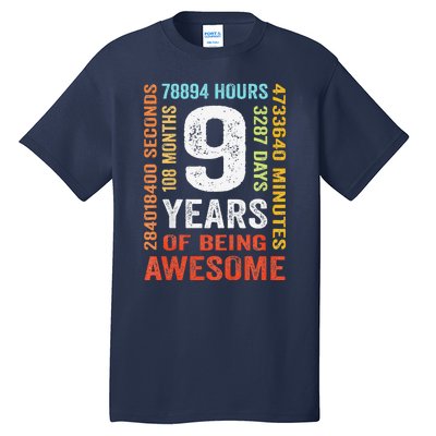 9th Birthday 9 Years Old Vintage Retro 108 Months Boy Girl Tall T-Shirt