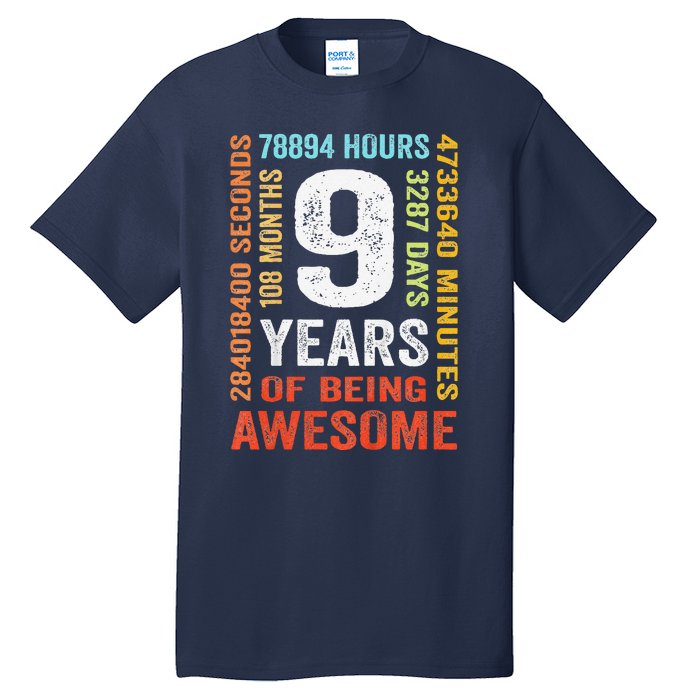 9th Birthday 9 Years Old Vintage Retro 108 Months Boy Girl Tall T-Shirt