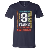 9th Birthday 9 Years Old Vintage Retro 108 Months Boy Girl V-Neck T-Shirt