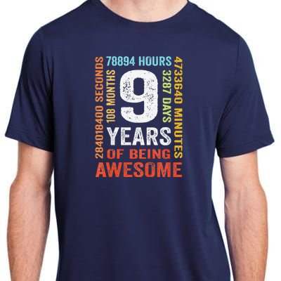 9th Birthday 9 Years Old Vintage Retro 108 Months Boy Girl Adult ChromaSoft Performance T-Shirt