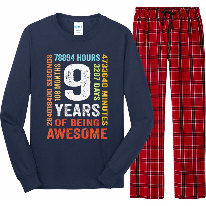 9th Birthday 9 Years Old Vintage Retro 108 Months Boy Girl Long Sleeve Pajama Set