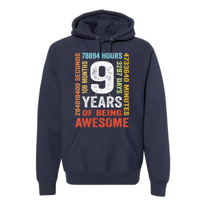 9th Birthday 9 Years Old Vintage Retro 108 Months Boy Girl Premium Hoodie