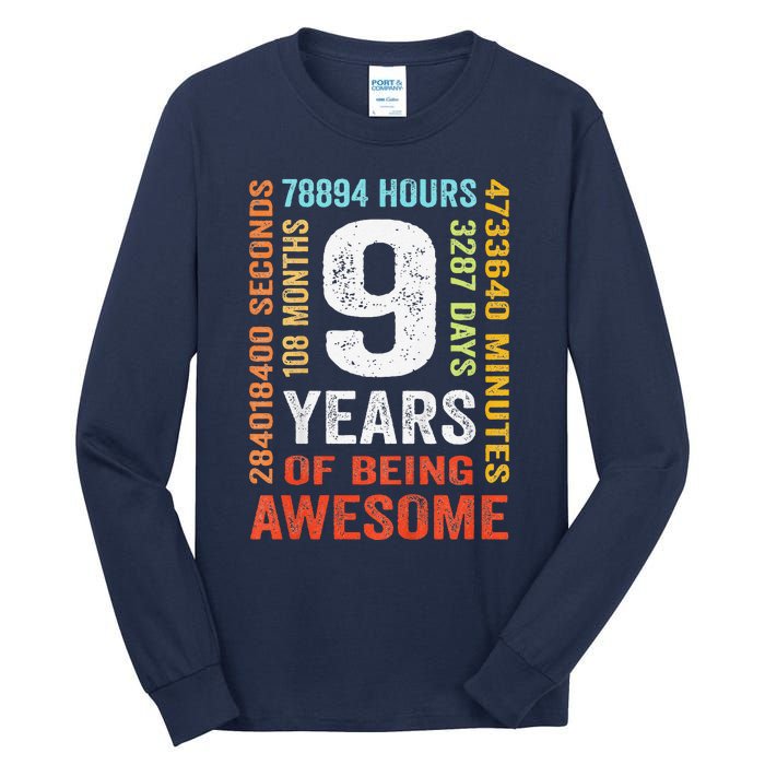 9th Birthday 9 Years Old Vintage Retro 108 Months Boy Girl Tall Long Sleeve T-Shirt