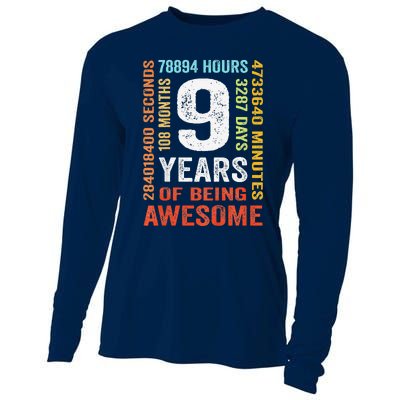 9th Birthday 9 Years Old Vintage Retro 108 Months Boy Girl Cooling Performance Long Sleeve Crew