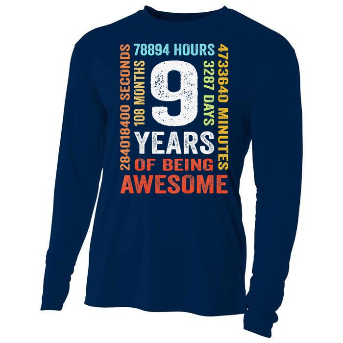 9th Birthday 9 Years Old Vintage Retro 108 Months Boy Girl Cooling Performance Long Sleeve Crew