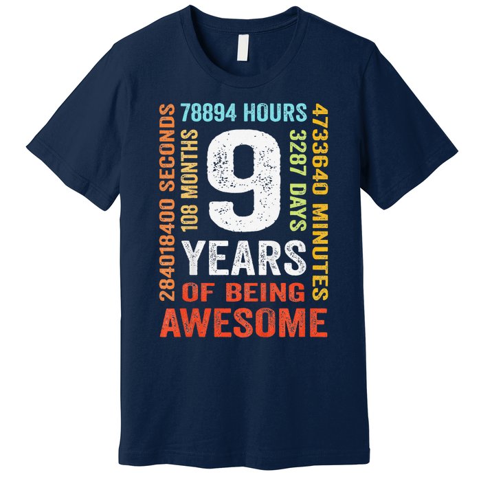 9th Birthday 9 Years Old Vintage Retro 108 Months Boy Girl Premium T-Shirt