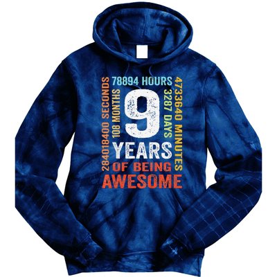 9th Birthday 9 Years Old Vintage Retro 108 Months Boy Girl Tie Dye Hoodie