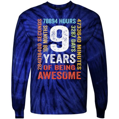 9th Birthday 9 Years Old Vintage Retro 108 Months Boy Girl Tie-Dye Long Sleeve Shirt