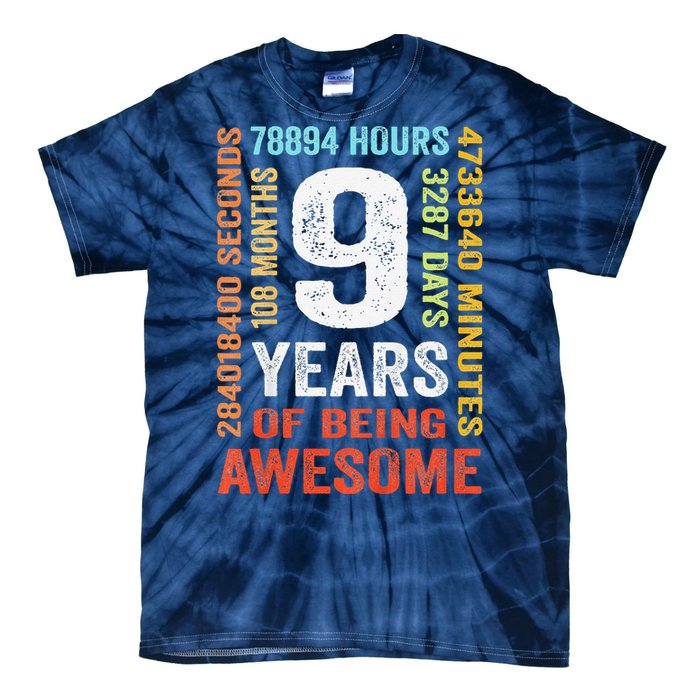 9th Birthday 9 Years Old Vintage Retro 108 Months Boy Girl Tie-Dye T-Shirt