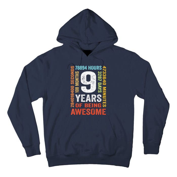 9th Birthday 9 Years Old Vintage Retro 108 Months Boy Girl Tall Hoodie