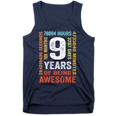 9th Birthday 9 Years Old Vintage Retro 108 Months Boy Girl Tank Top