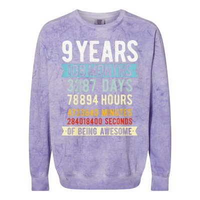 9th Birthday 9 Years Old Vintage Retro 108 Months Funny Colorblast Crewneck Sweatshirt