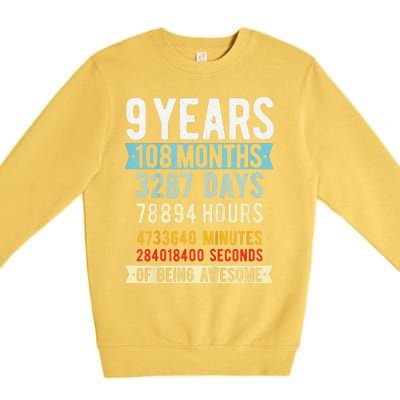 9th Birthday 9 Years Old Vintage Retro 108 Months Funny Premium Crewneck Sweatshirt