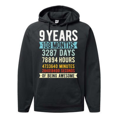 9th Birthday 9 Years Old Vintage Retro 108 Months Funny Performance Fleece Hoodie