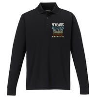 9th Birthday 9 Years Old Vintage Retro 108 Months Funny Performance Long Sleeve Polo