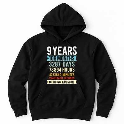 9th Birthday 9 Years Old Vintage Retro 108 Months Funny Hoodie