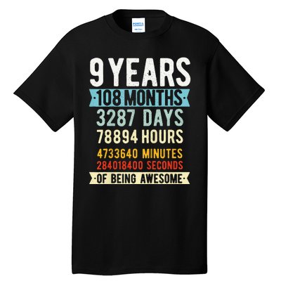 9th Birthday 9 Years Old Vintage Retro 108 Months Funny Tall T-Shirt