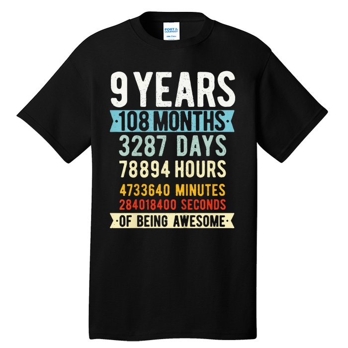 9th Birthday 9 Years Old Vintage Retro 108 Months Funny Tall T-Shirt