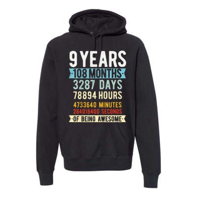 9th Birthday 9 Years Old Vintage Retro 108 Months Funny Premium Hoodie