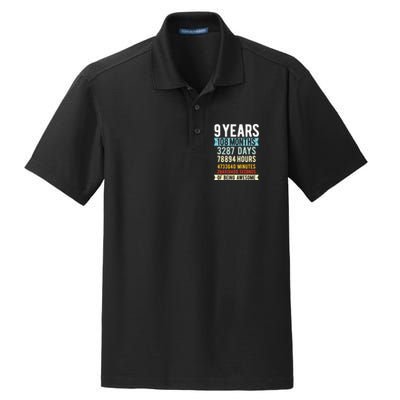 9th Birthday 9 Years Old Vintage Retro 108 Months Funny Dry Zone Grid Polo