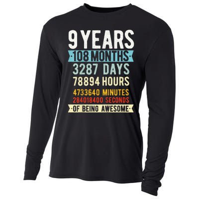 9th Birthday 9 Years Old Vintage Retro 108 Months Funny Cooling Performance Long Sleeve Crew