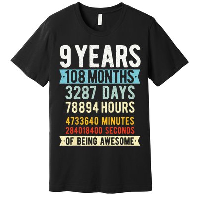 9th Birthday 9 Years Old Vintage Retro 108 Months Funny Premium T-Shirt