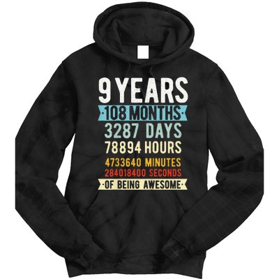 9th Birthday 9 Years Old Vintage Retro 108 Months Funny Tie Dye Hoodie