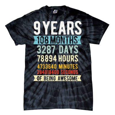 9th Birthday 9 Years Old Vintage Retro 108 Months Funny Tie-Dye T-Shirt