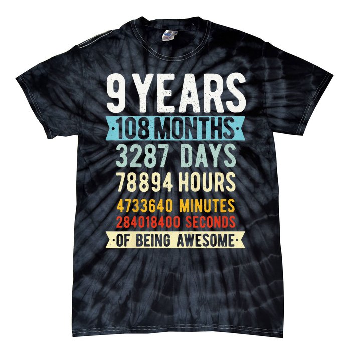 9th Birthday 9 Years Old Vintage Retro 108 Months Funny Tie-Dye T-Shirt