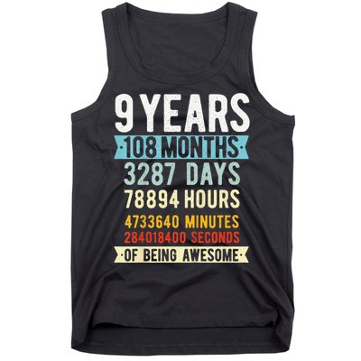 9th Birthday 9 Years Old Vintage Retro 108 Months Funny Tank Top