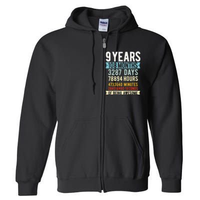 9th Birthday 9 Years Old Vintage Retro 108 Months Funny Full Zip Hoodie