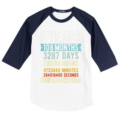 9th Birthday 9 Years Old Vintage Retro 108 Months Funny Baseball Sleeve Shirt