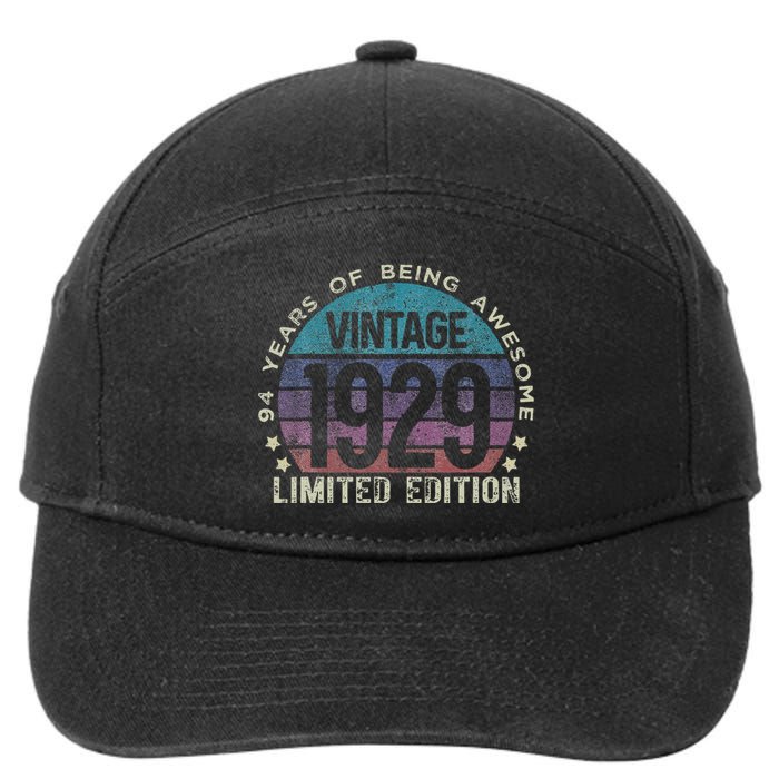 94th Birthday 94 Year Old Gifts Vintage 1929 Limited Edition 7-Panel Snapback Hat