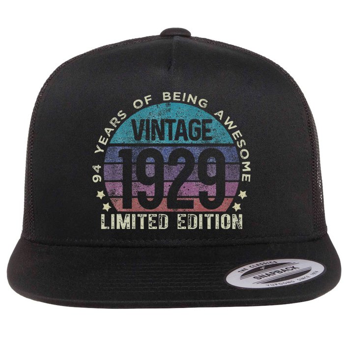 94th Birthday 94 Year Old Gifts Vintage 1929 Limited Edition Flat Bill Trucker Hat